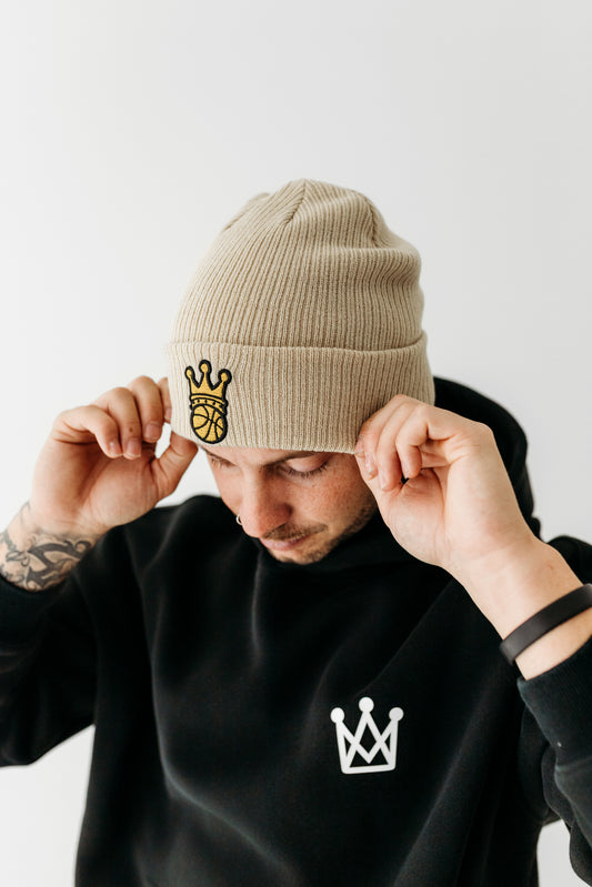 Beige crown ball beanie