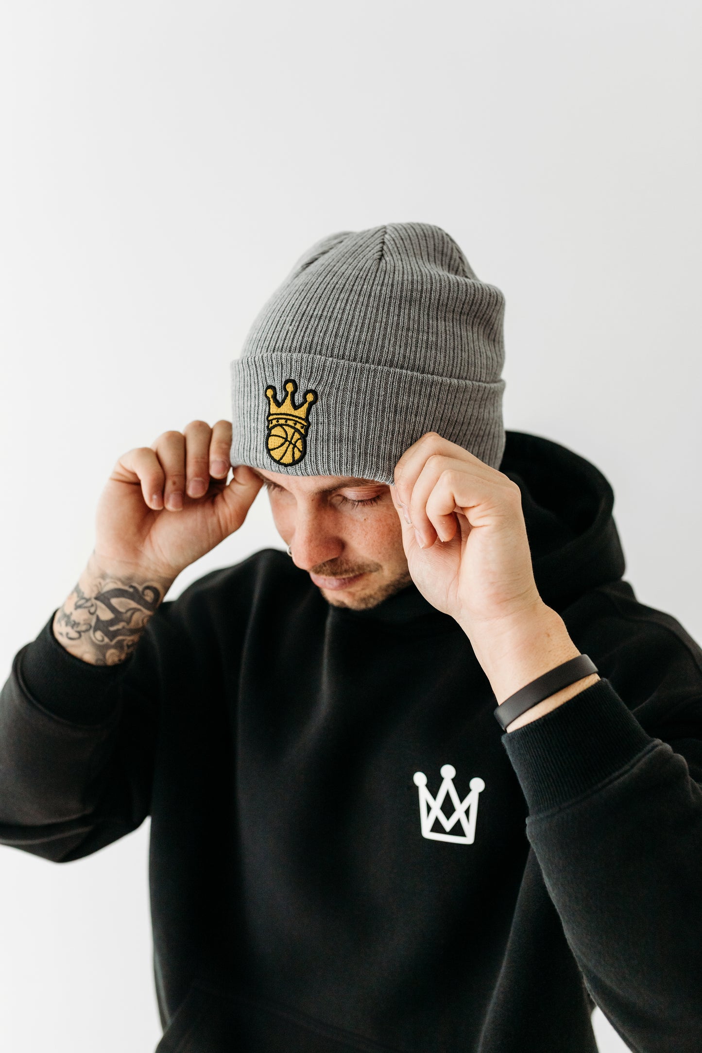 Grey crown ball beanie