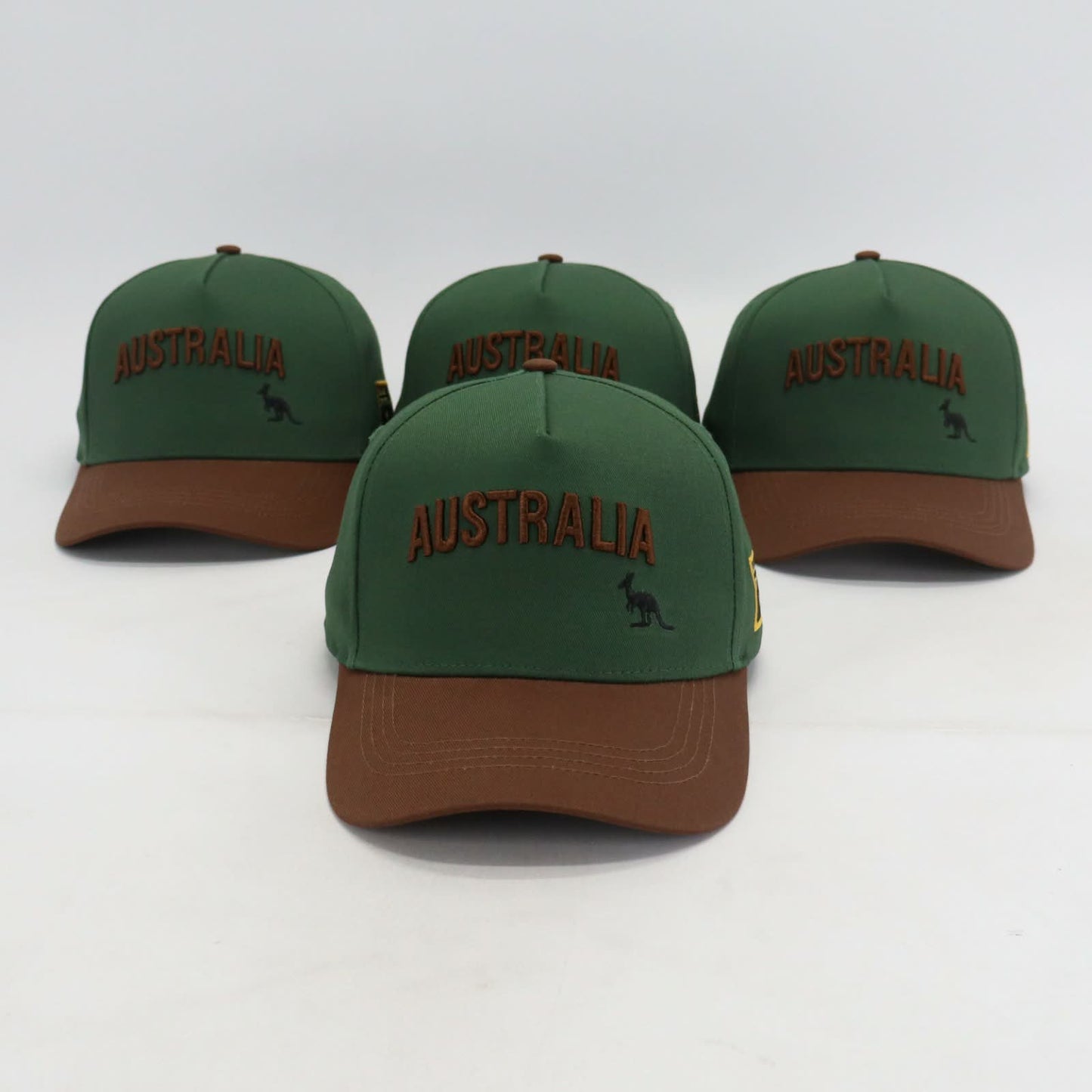 Classic Aussie Snapback hat - Green and Brown front view