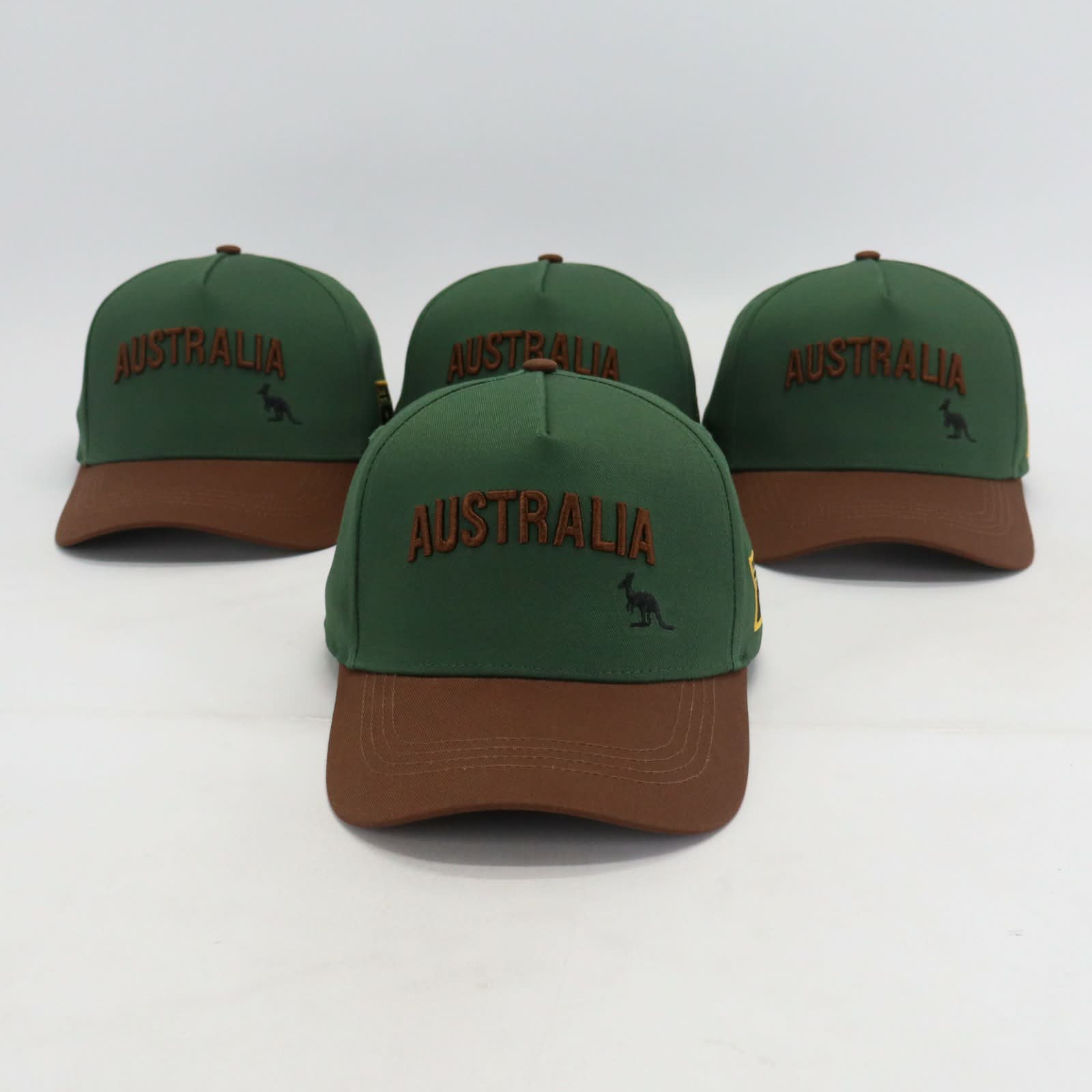 Classic Aussie Snapback hat - Green and Brown front view