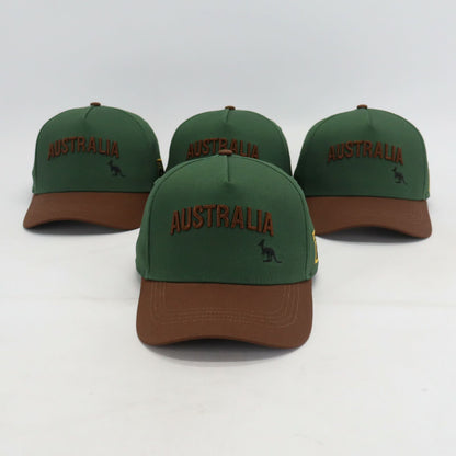 Classic Aussie Snapback hat - Green and Brown front view