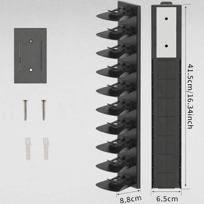 Wall mounted hat rack installed using adhesive mounting strips or screws