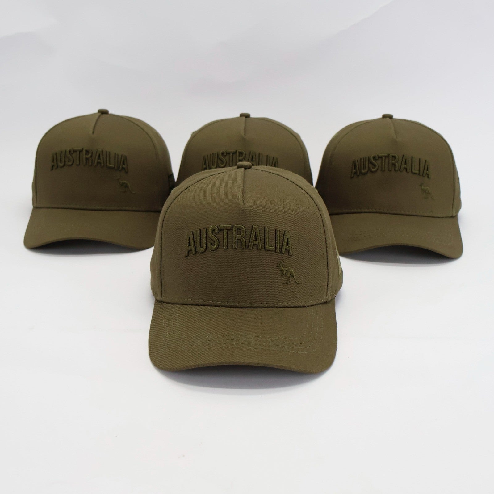 Classic Aussie khaki snapback hat front view
