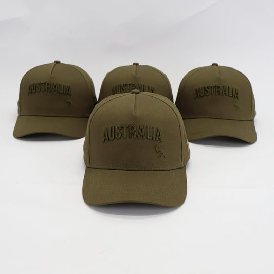 Classic Aussie khaki snapback hat front view