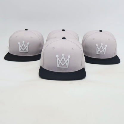 Grey and Black Snapback hat with white crown - front view