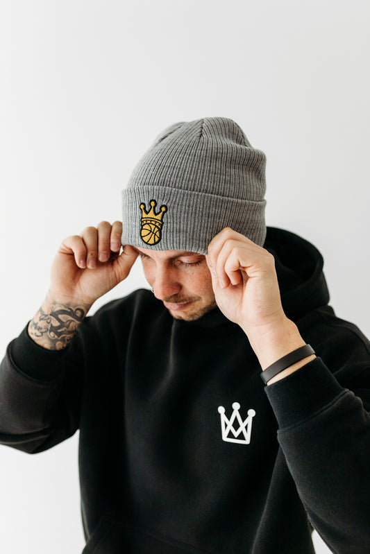 Grey crown ball beanie