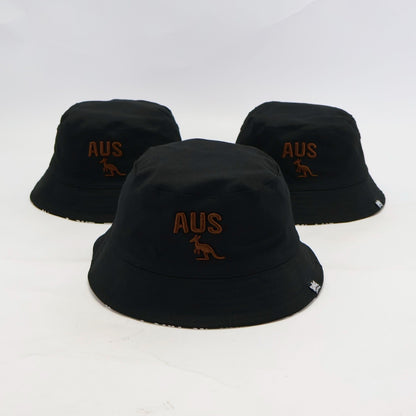 Reversible Australia bucket hat black with embroidery logo - front view