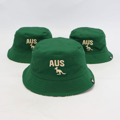 Reversible Australia bucket hat green,  with embroidery logo - front view