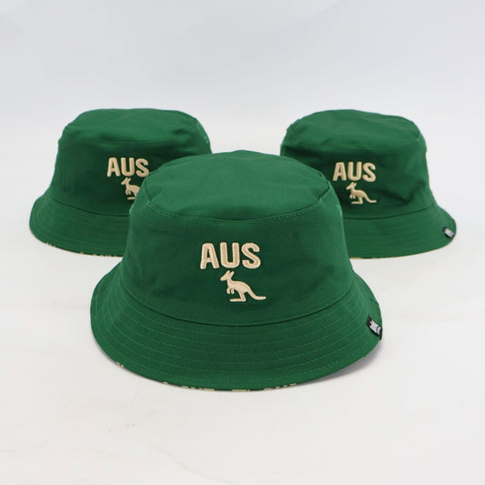 Reversible Australia bucket hat green,  with embroidery logo - front view
