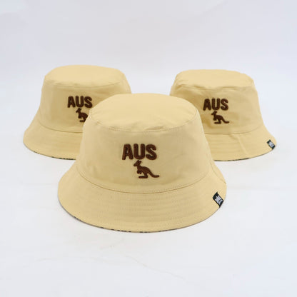 Reversible Australia bucket hat sand with embroidery logo - front view