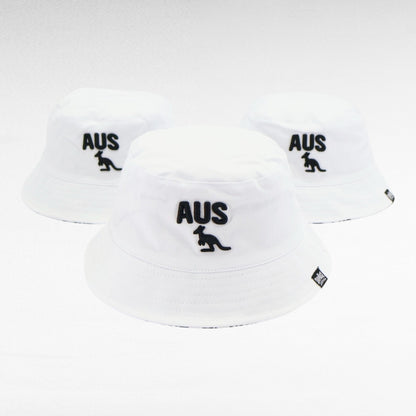Reversible Australia bucket hat white with embroidery logo - front view
